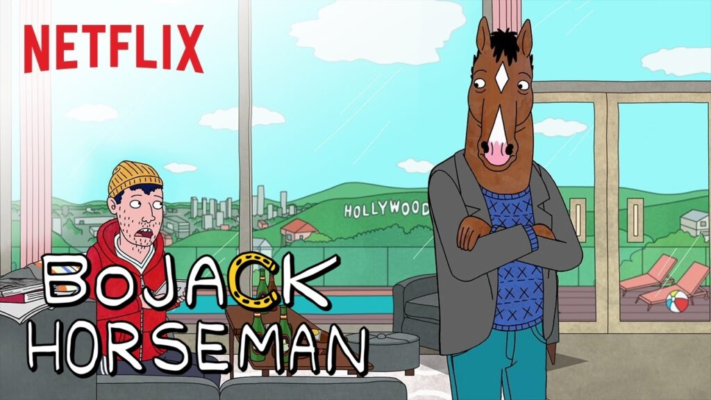 An advertisement for Bojack Horseman, an adult animated tv series on Netflix.