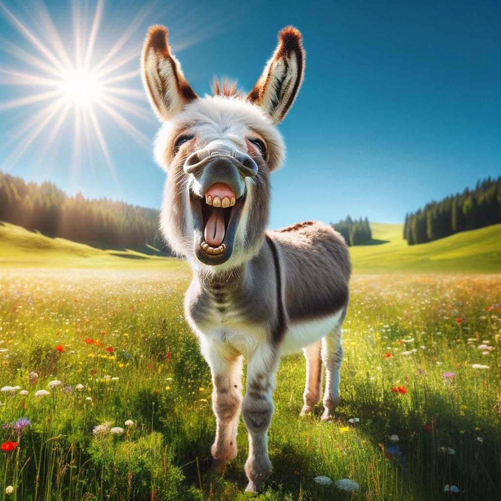 An animated donkey laughing.