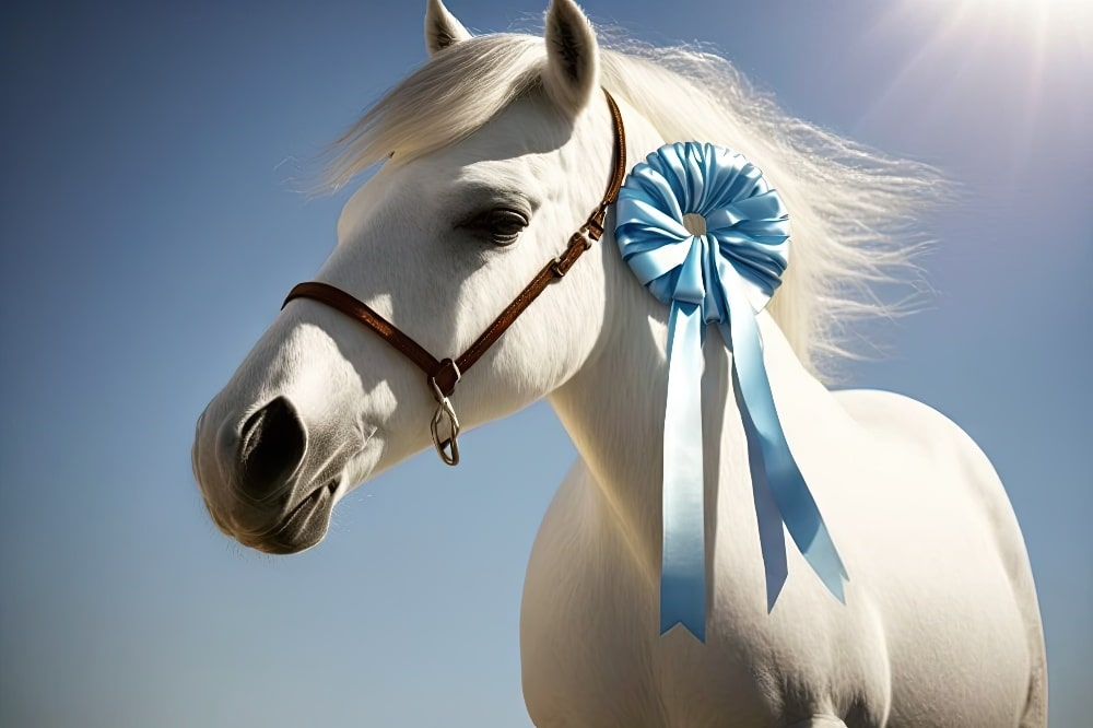 Best horse with blue ribbon
